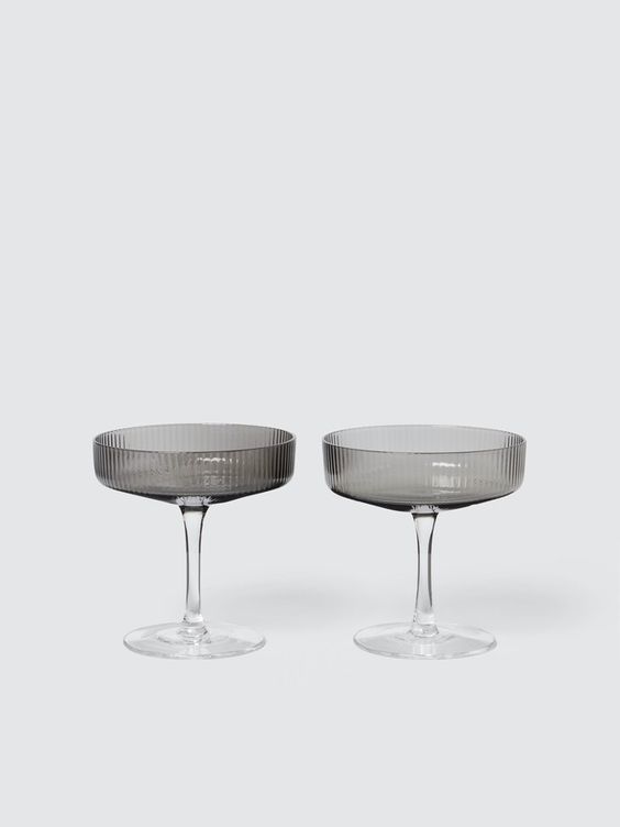 Grey Ridged Champagne Coupes
